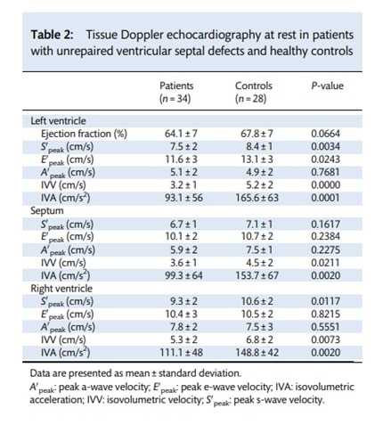 Tissue Doppler echocardiography at rest in patients with unrepaired ventricular septal defects and healthy controls